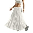 thumbnail image 7 of Womens Ruffle Maxi Skirts: Elastic Pleated Long Skirt-Summer Casual Boho Flowy Skirts with Drawstring White XL, 7 of 7