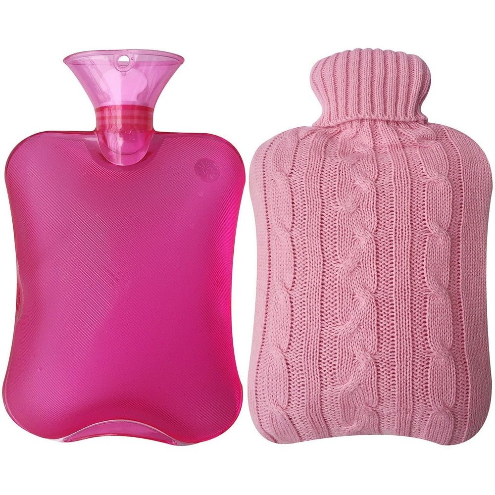 Peroptimist Classic Rubber Transparent Hot Water Bottle 2 Liter with Knit Cover, Treating Sore