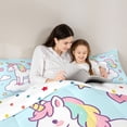 thumbnail image 4 of Metsweet Cute Rainbow Unicorn King Size Comforter Sets 3pcs, Stars Love Heart Print Comforters King Size, Blue White,1 Comforter and 2 Pillowcases, 4 of 6