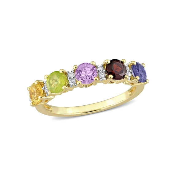 Everly Women's Topaz and Amethyst Iolite Garnet Citrine Peridot Yellow Gold Plated Ring