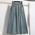thumbnail image 5 of RUTAYY Women Skirt Solid Color Denim Spring Autumn Dress Large Size Fashion Slight Thin Denim Skirt Long Female Smocked Boho Pleated Skirts, 5 of 9
