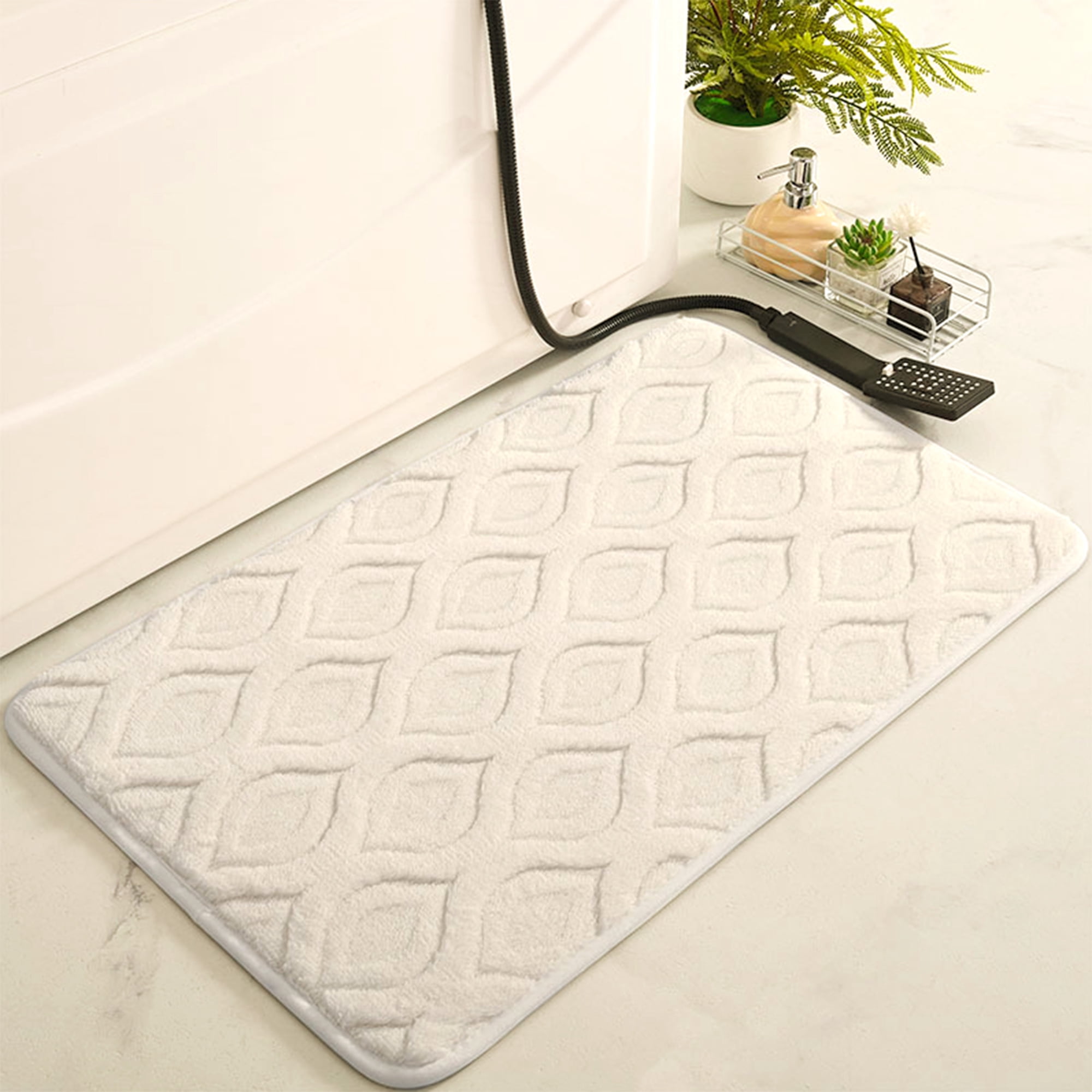 Unique Bargains Bathroom Rug Soft Non Slip Washable Mat White 16" x 24"