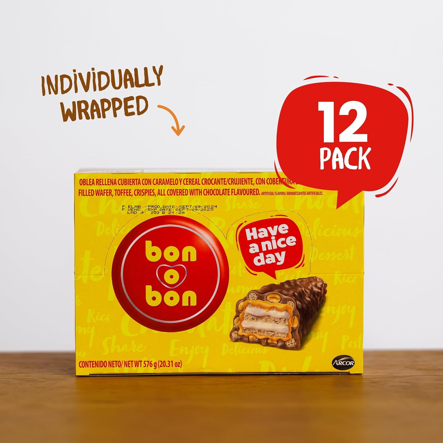 Bon o Bon Milk Chocolate Bars, Decadent Milk Chocolate Bars with a Creamy Peanut, Caramel & Wafer Filling, 48g x 12 Bars