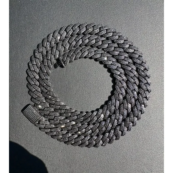 16 ctw Lab Created Diamond 14K Black Gold PlatedCuban Link Men's Necklace925 Silver