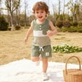 thumbnail image 6 of HCNTES Toddler Baby Boy Clothes 12 18 24 Month 2T 3T Summer Outfit Stripe Waffle Knit Sleeveless Vests Shirts Shorts Set, 6 of 9
