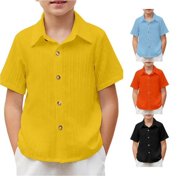 Boys Casual Short Sleeve Button Down Shirt Fashion Textured Summer Beach Shirt 5 14 Years Long Sleeve Tees Tween 13-14 Years