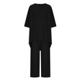 thumbnail image 4 of Puntoco Tops de cuello redondo de manga corta de verano para mujer + traje de pantalones largos con cintura elástica conjunto de dos piezas liquidación Puntoco Puntoco-1571, 4 of 6