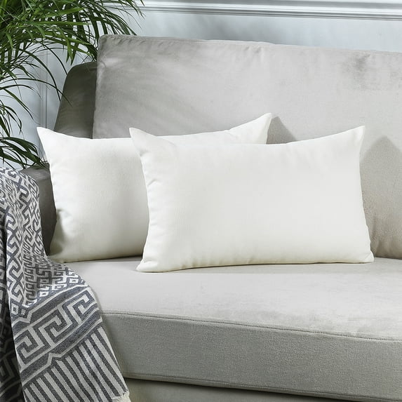 3S Brother's Solid Color Cushion Cover Velvet Look Home Décor Throw Pillow Case with Invisible Zipper Set of 2 Pieces for Chair Couch Bedroom & Livingroom Décor Pillowcase - White 12"x20" Each