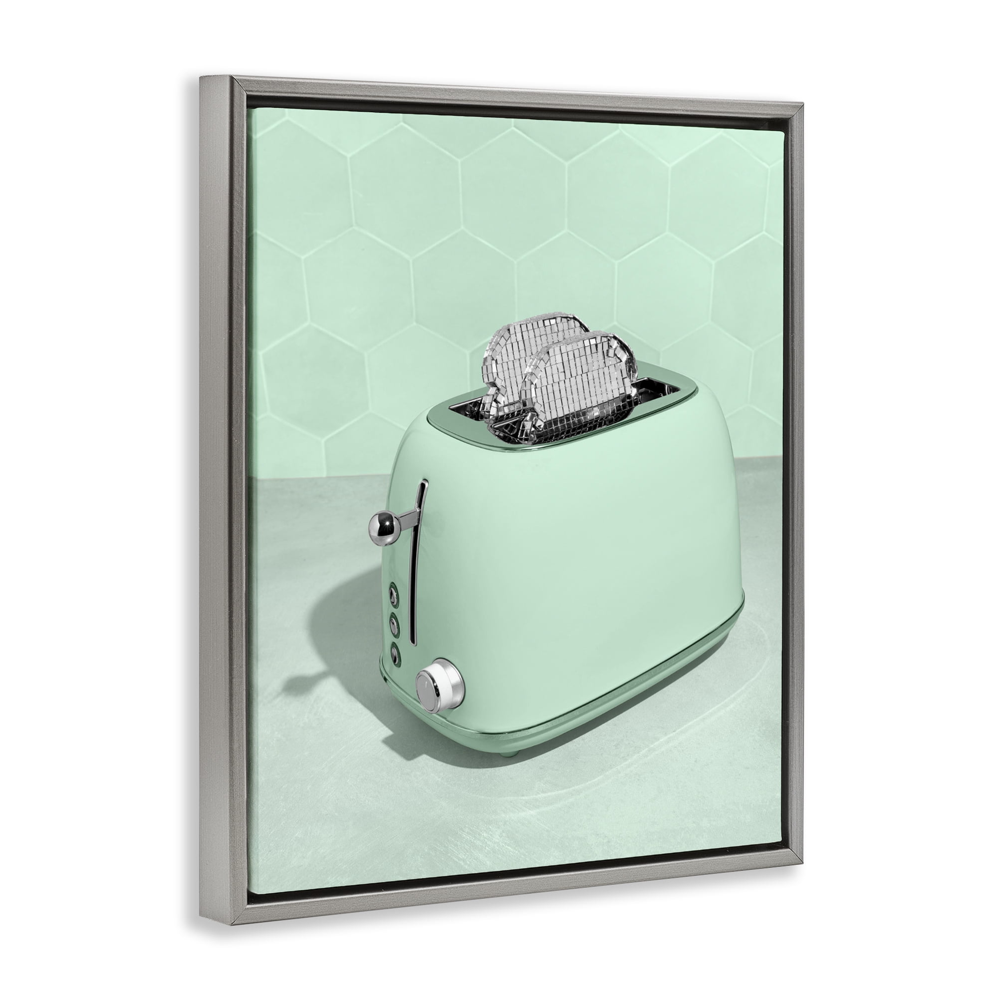 Stupell Industries Disco Toaster Over Green Gray Framed Floater Canvas Wall Art, design by LISH Creative