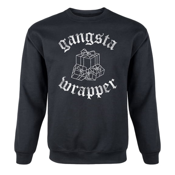 Instant Message - Gangsta Wrapper - Christmas Drinking Santa Adult Crew Fleece