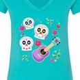 thumbnail image 4 of Inktastic Day of the Dead Owl Sugar Skulls and Guitar Women's V-Neck T-Shirt, 4 of 5