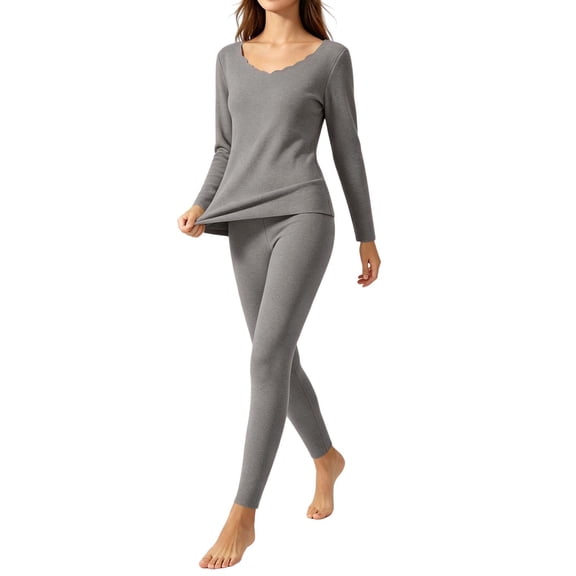 Simua Women 2 Piece Outfit Crew Neck Long Sleeve Tops Elastic Waist Pants Solid Color Matching Set Daily Base Layer