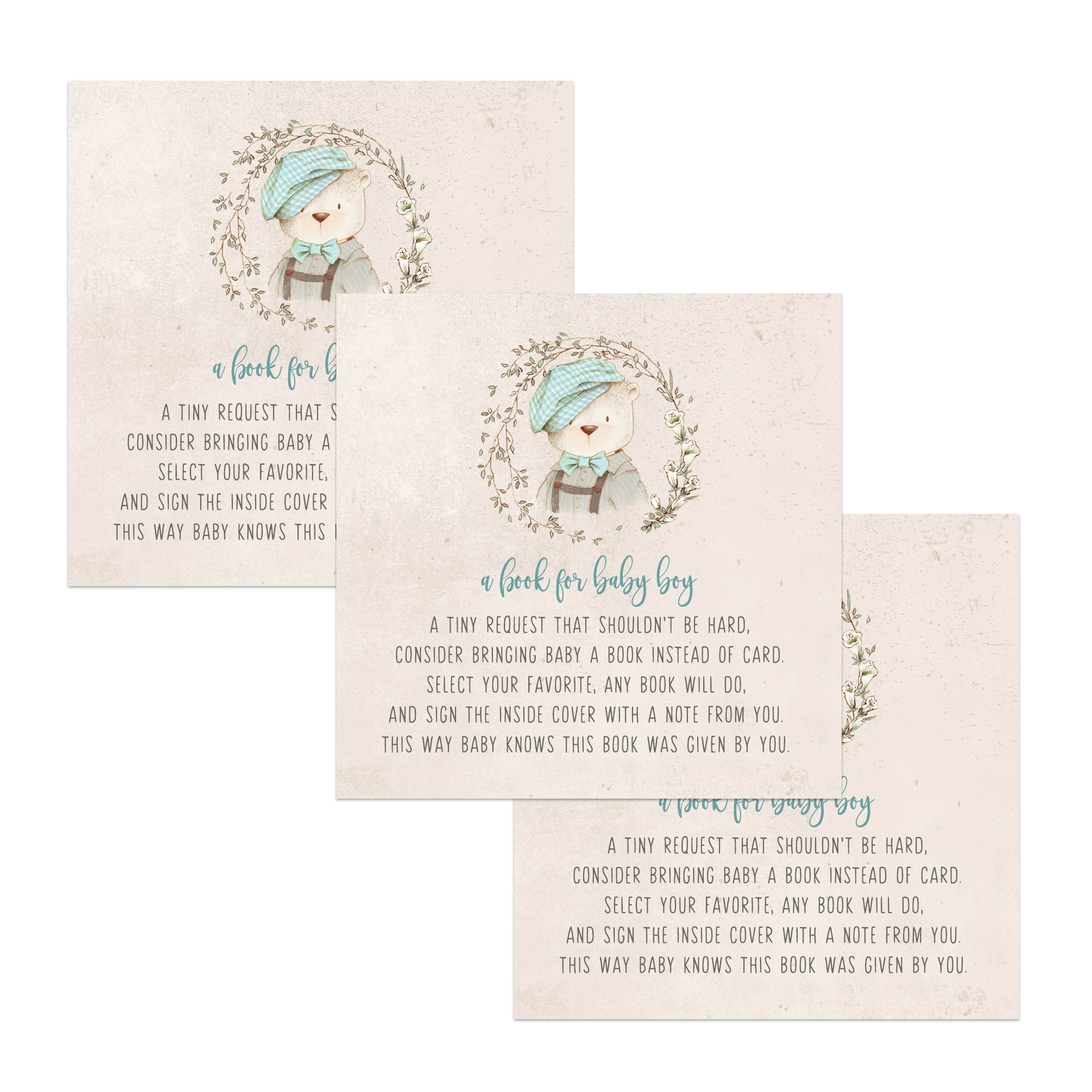 Baby Bear Bring Book for Boys Baby Shower Invitation Insert Cards Pack of  25 Rustic Bowtie Garden Event Theme Printed Event Supply Paper Clever Party  (4x4 size) - Walmart.com