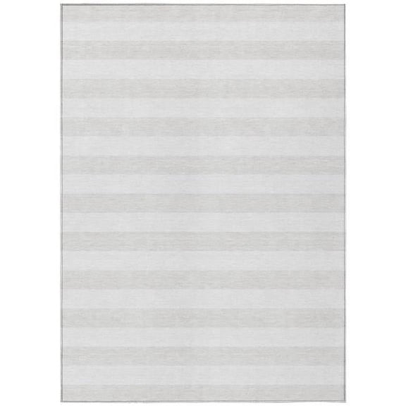 HomeRoots 560859 9 x 12 ft. Ivory Striped Washable Non Skid Indoor Outdoor Rectangle Machine Woven Area Rug