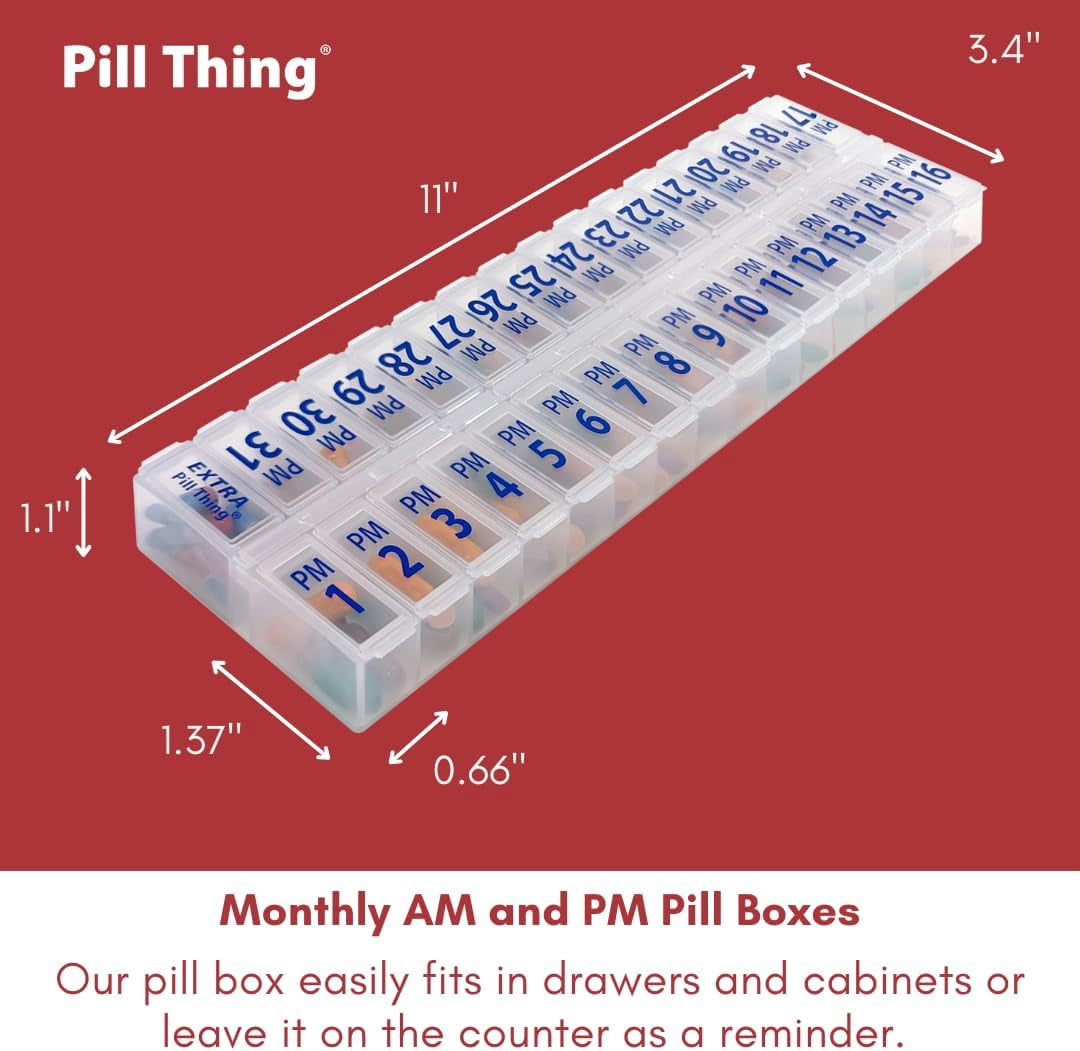 Twice-a-Day Monthly Pill Box Planner Set - AM & PM Medication Organizer for 31 Days (Clear/Blue)