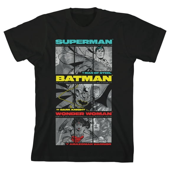 The Justice League Legendary Hero Panels Crew Neck Short Sleeve Men's Black Tee-XS