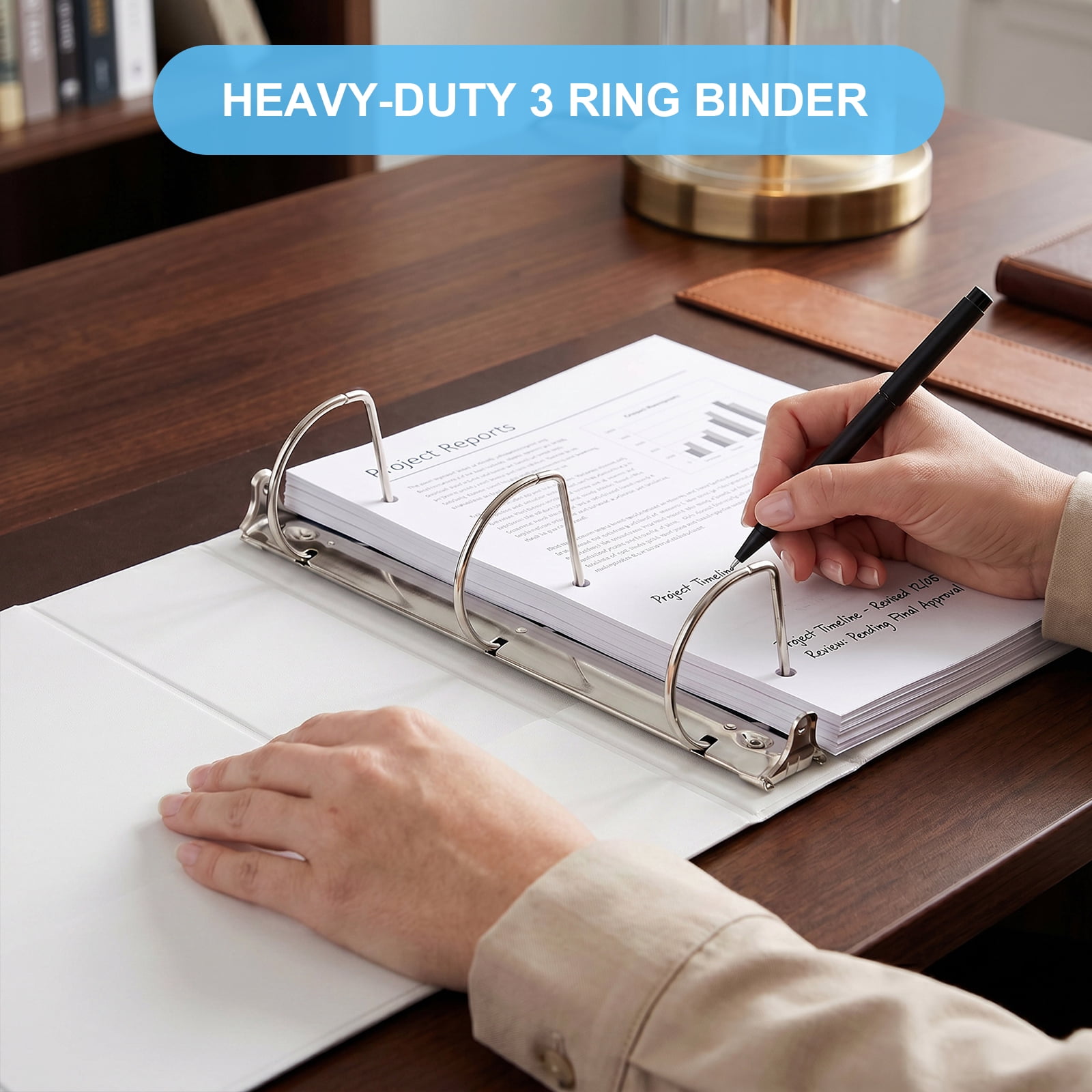 Comix Heavy-duty 3 inch 3 Ring Binder with Clear Cover,  D Ring, 725 Sheets Capacity, Office School Supplies, 2-Pack  White