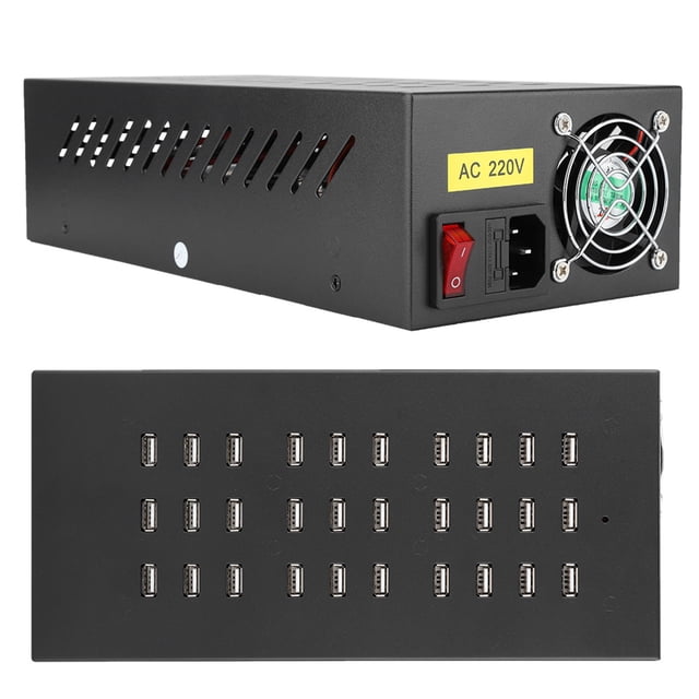 Metal USB Hub, Hub Negro de 30 Puertos, Para Teléfono Móvil
