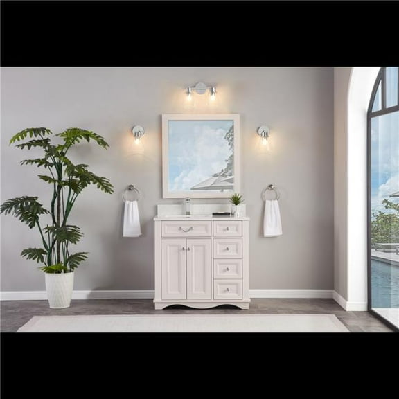 Legion Furniture WS2514-36-DW 36 in. Dreamy White Finish Solid Wood Sink Vanity, 1 in. Artificial Stone Top