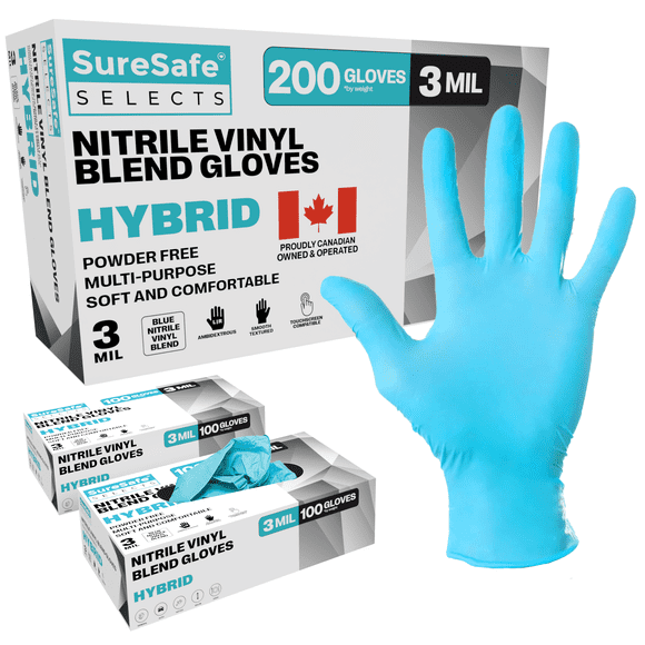 [200 Pack] SURESAFE Gants Jetables en Mélange de Vinyle Nitrile 3 Mil, Grande Taille, Sans Puissance Ni Latex, pour la Préparation des Aliments, le Dessin, la Vaisselle, la Teinture des Cheveux, la Cuisine, Peintres, Nettoyage