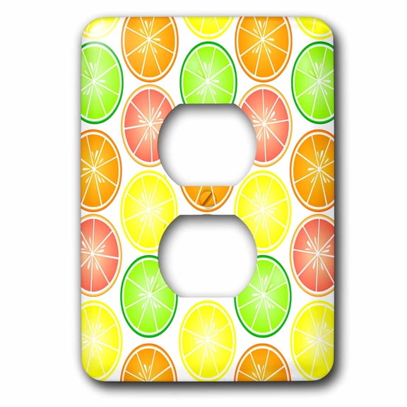 3dRose, Citrus Fruit Print - Lemon Lime Orange and Grapefruit, 2 plug outlet cover