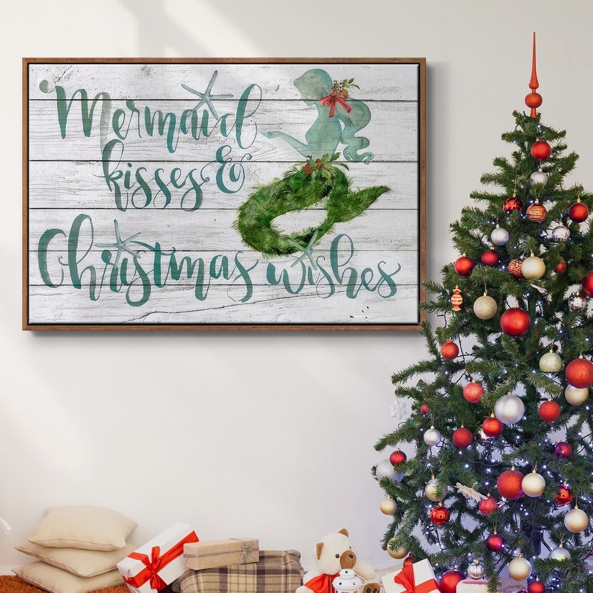 Tis the Seasun Collection A - Framed Gallery Wrapped Holiday Canvas - 25 x 37 - Rosewood Frame