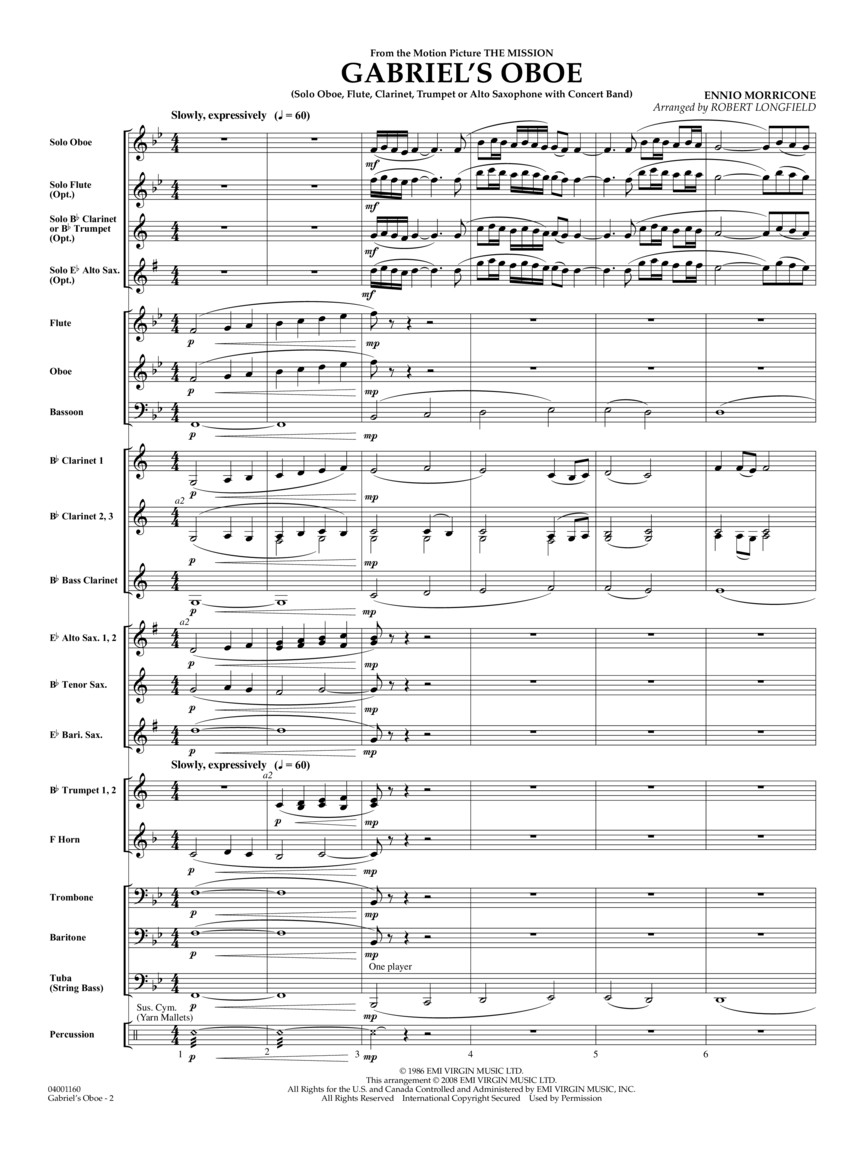 Hal Leonard Gabriel's Oboe (from The Mission) - Young Concert Band Series Level 3arranged by Robert Longfield