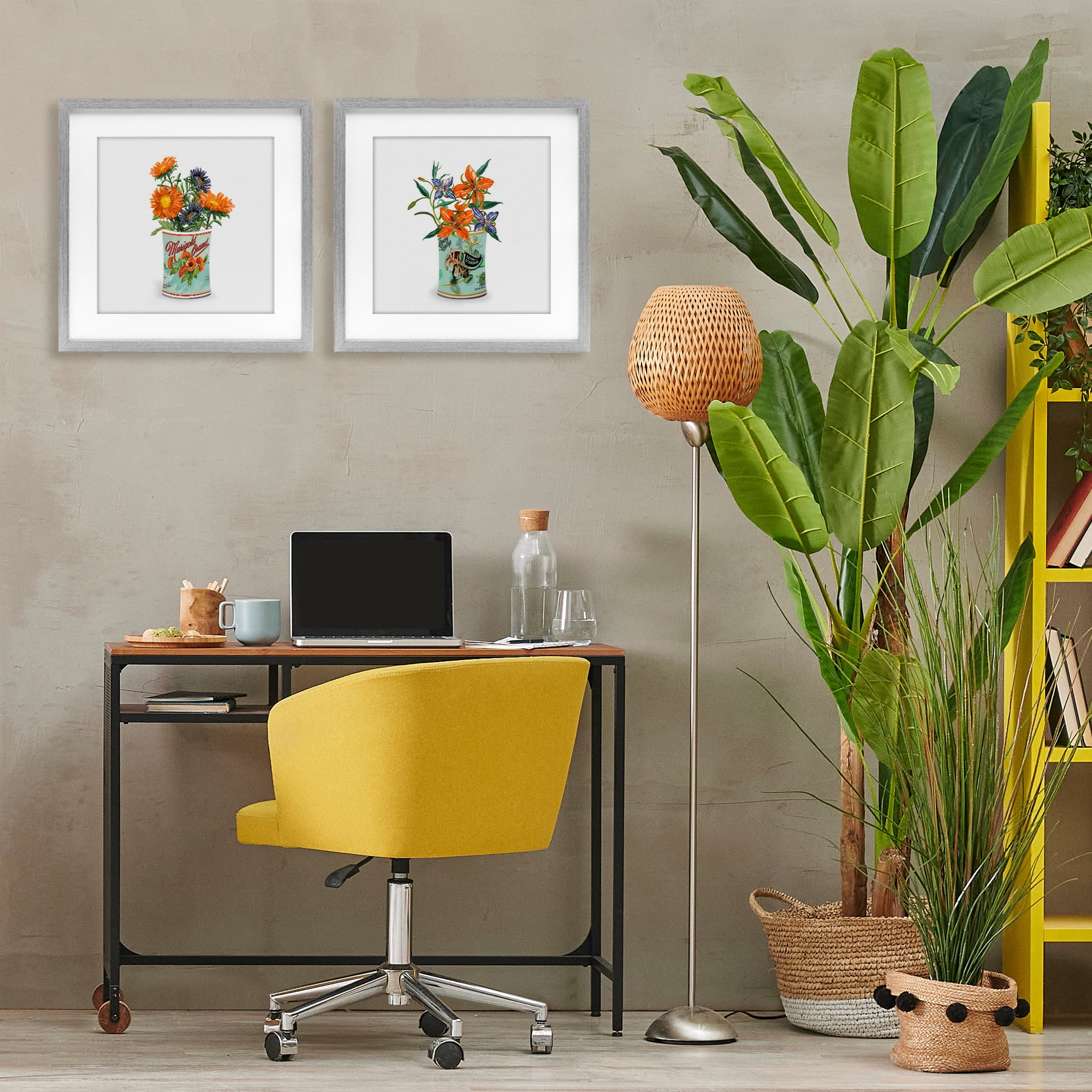 Stupell Industries Nostalgic Marigold & Lily Bouquets 2 Piece Gray Framed Print Under Glass Set, design by Val Rhodes