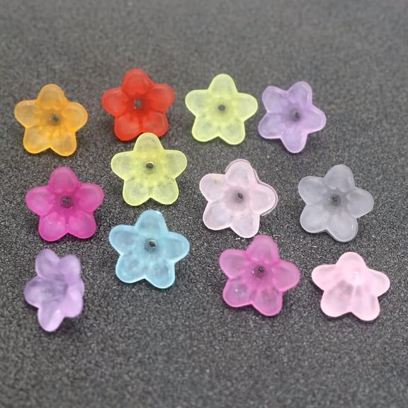 U8MO 200 Mixed Color Frost Acrylic Trumpet Flower Bead Cap 13mm Cone With Center Hole