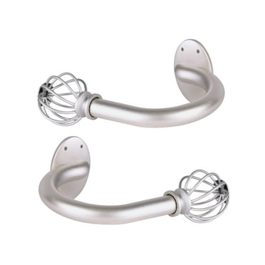 Kenney Fast Fit Easy Install Swindell Cage End Decorative Holdback Set for Curtains and Drapes, Brushed Nickel, Set of 2