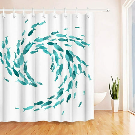 Teal Fish Shower Curtains Set Ocean, Creative Bath By The Sea Shower Curtain