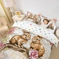 thumbnail image 2 of Erosebridal Brown Rabbit Kids Duvet Cover Set, Retro Pink Rose Bedding Full, 3pcs, No Comforter, 2 of 5
