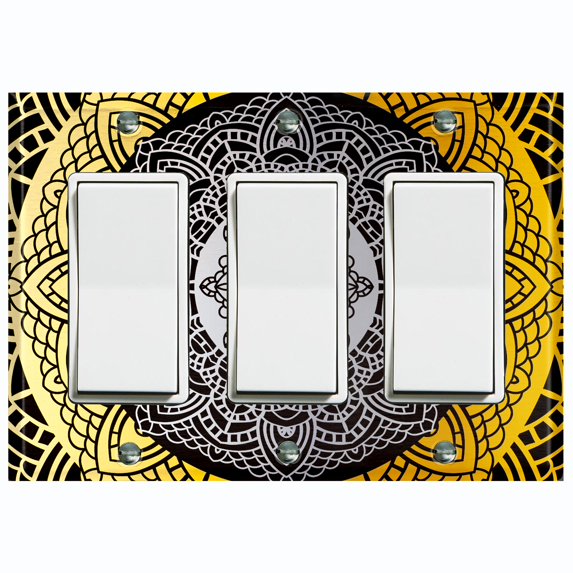 Metal Light Switch Plate Cover Yellow Black Mandala Circle Pattern MDL004