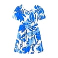 thumbnail image 6 of Casual Floral Dresses Girls Kids Puff Sleeve Cross Back Summer Dress Round Neck Trendy Aline Swing Outfits Blue, 8 Years, 6 of 7