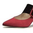 thumbnail image 3 of YDN Women Adorable Wide Strappy Buckled Mary Janes Kitten Low Heels Pumps Pointed Closed Toe Slip On Dress Shoes Size 7 Brick Red, 3 of 4