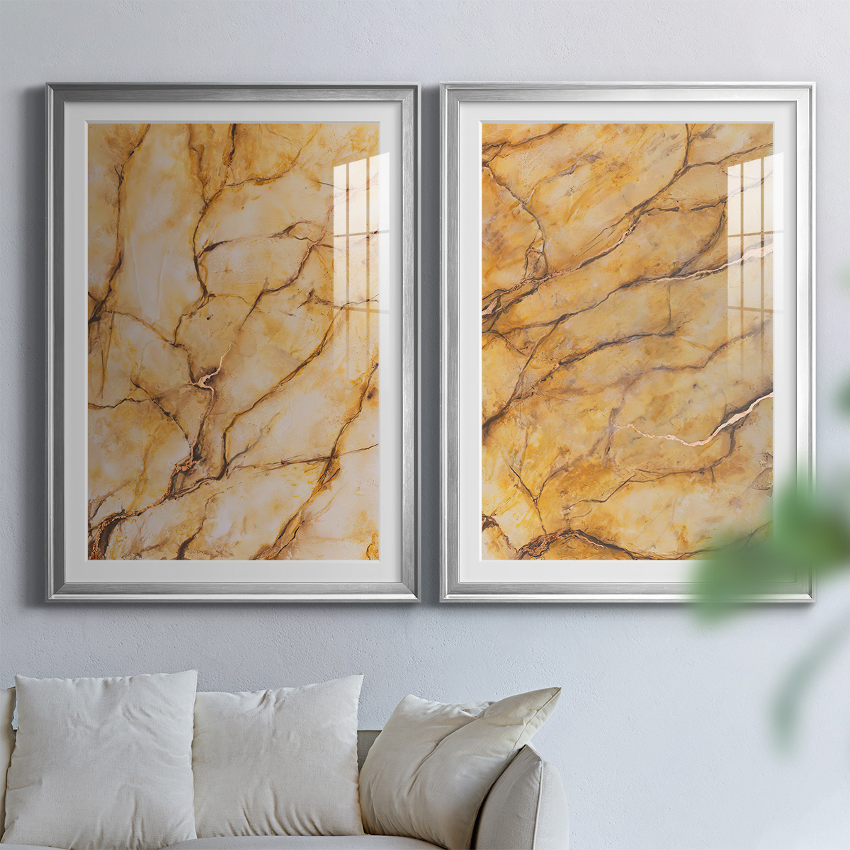 Wexford Home Yellow Marble I Premium Framed Print, 26.5" x 36.5" - Ready to Hang, Silver (Set of 2)