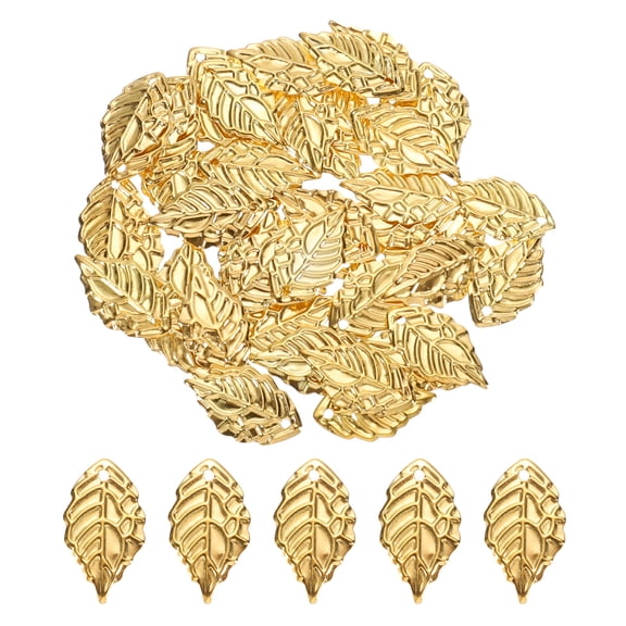 Uxcell 100Pcs Gold Leaf Ornaments Pendant, Metal Leaves Crafts for Necklace
