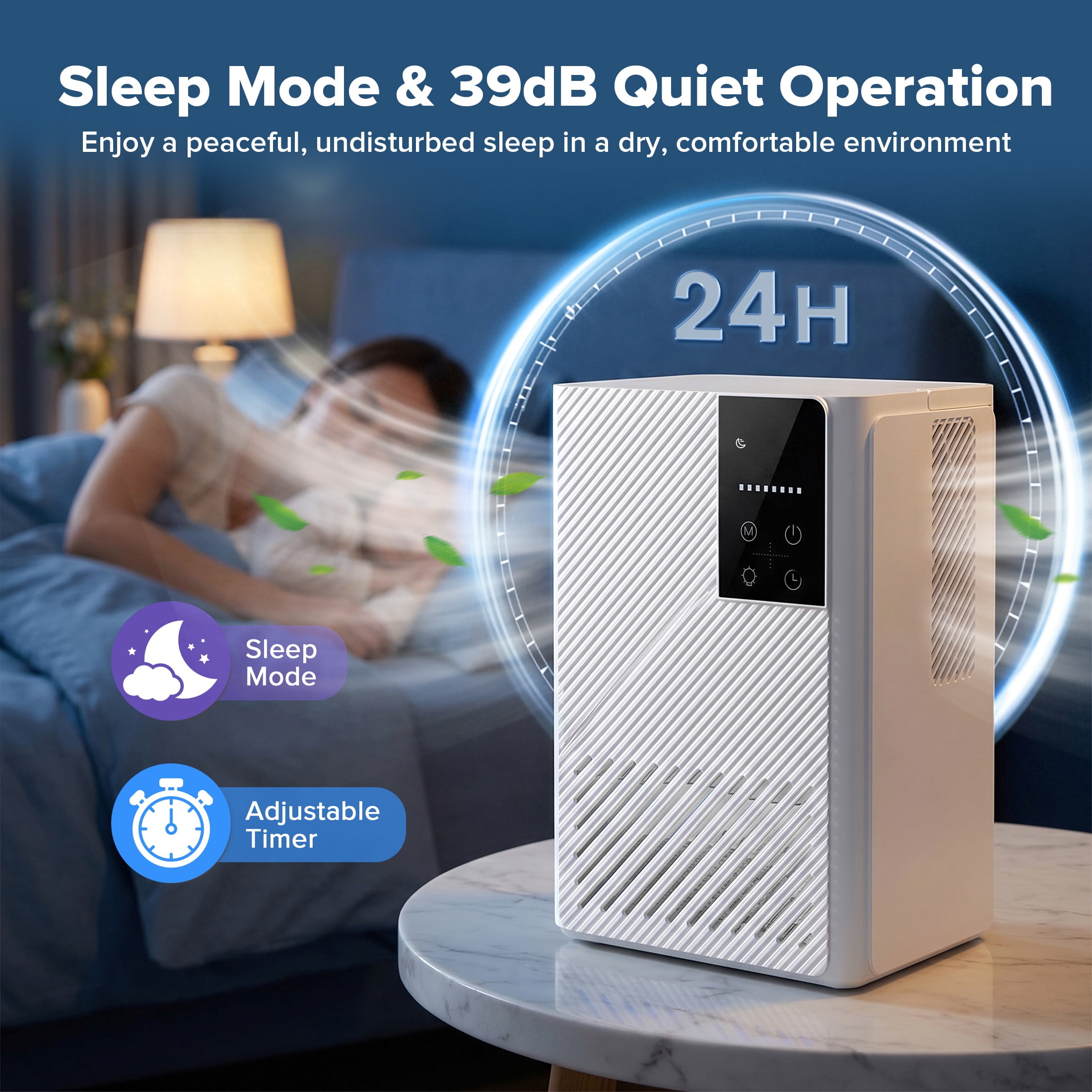 KISSAIR Dehumidifier for Home, 67oz Large Tank, Quiet Sleep Mode, 24H Timer, Auto Shut Off, 7 Color LED Light for Bedroom Bathroom Basement