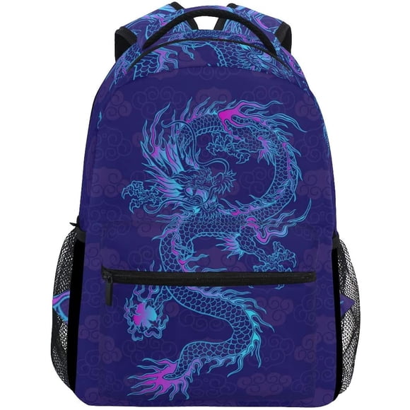 Mochila escolar ligera estampado dragón chino morado/azul Blueangle