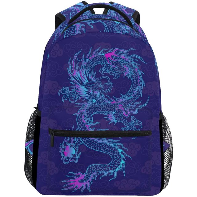 Mochila escolar ligera estampado dragón chino morado/azul Blueangle