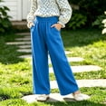thumbnail image 2 of Mnyotv High Waisted Wide Leg Pants for Girls Fall Clothes Cotton Solid Trousers with Pockets Size 6-7Y, 2 of 6
