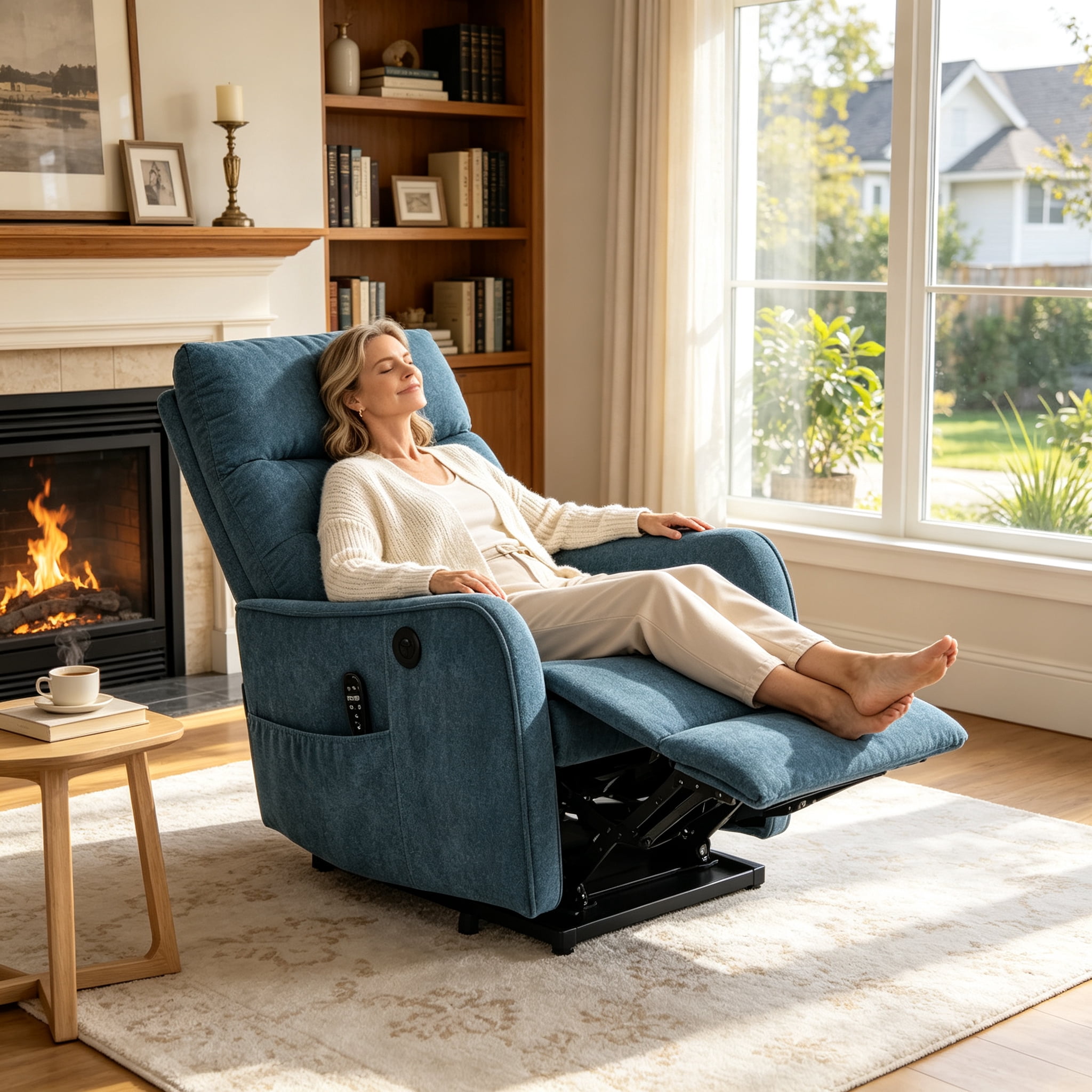 Aukfa Power Lift Recliner Chair with Massage and Heat for Elderly, Electric Chair with USB Port & Side Pocket for Living Room, Blue