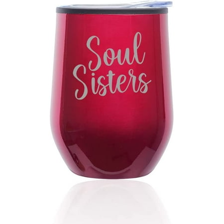 

Stemless Wine Tumbler Coffee Travel Mug Glass with Lid Soul Sisters Best Friend Coworker Gift (Fuchsia)