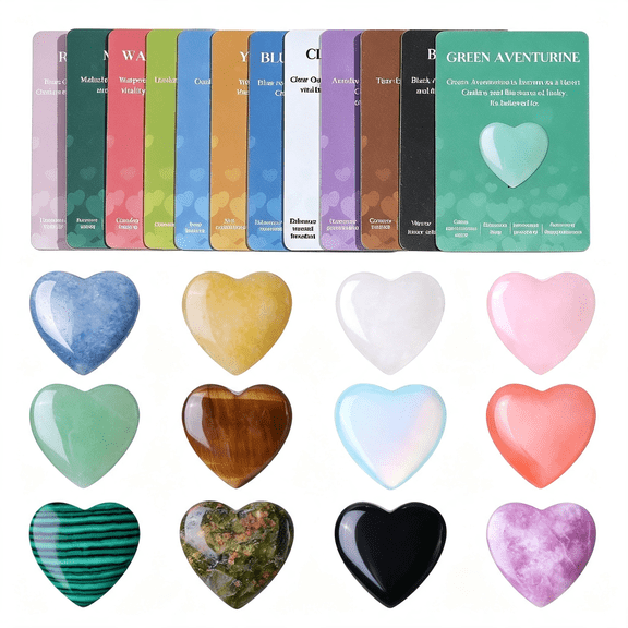 ACDANC 12Pcs Natural Heart Crystals Shaped Healing Stones Crystal Palm 0.8" Natural Stones Polished Love Gemstones Pocket Set Bulk Balancing Meditation Mother’S Day