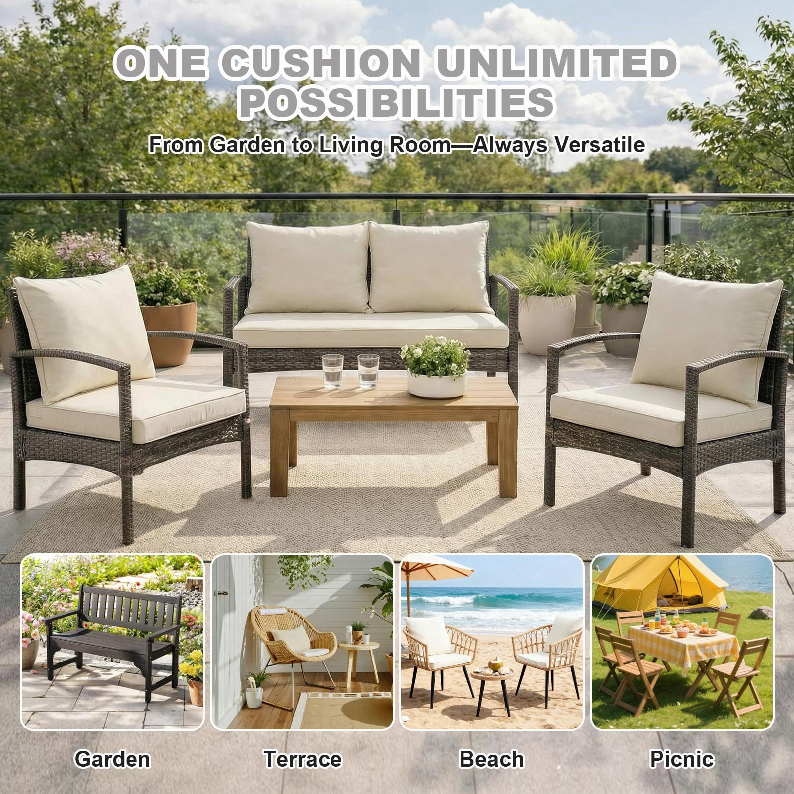 TOPCHANCES Outdoor Deep Seat Cushion Set, 24x24 Inch Waterproof Outdoor Deep Seat Cushions for Patio Furniture (Set of 1, Beige)
