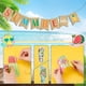 thumbnail image 4 of Fiesta de cumpleaños con temática de frutas de verano hawaianas, decoraciones de feliz cumpleaños, fondo fotográfico, pancarta de flamenco y piña, banderines y guirnalda, 4 of 6
