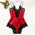 thumbnail image 5 of MOJOGO Lace Romper for Women Satin Deep V High Cut Sleep Bodysuit Soft Thin Strap Nightwear Red L, 5 of 5