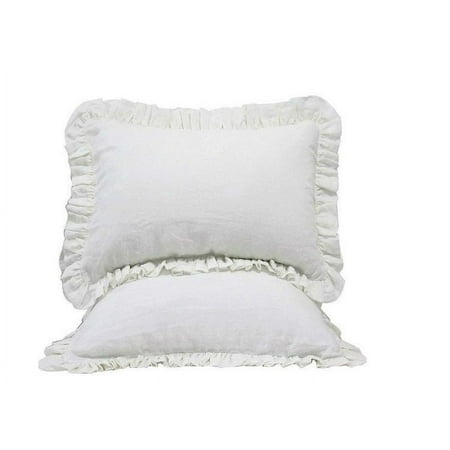 The Great American Store Premium Collections 600 Thread Count Solid 100% Cotton Decorative Set of 2 Ruffle Pillowshams (Euro 22 x 22, White)
