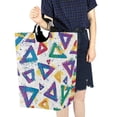 thumbnail image 4 of Yayeee Freestanding Laundry Hamper with Handle Collapsible Large Storage Basket for Clothes, Green Simple Triangles, 4 of 7