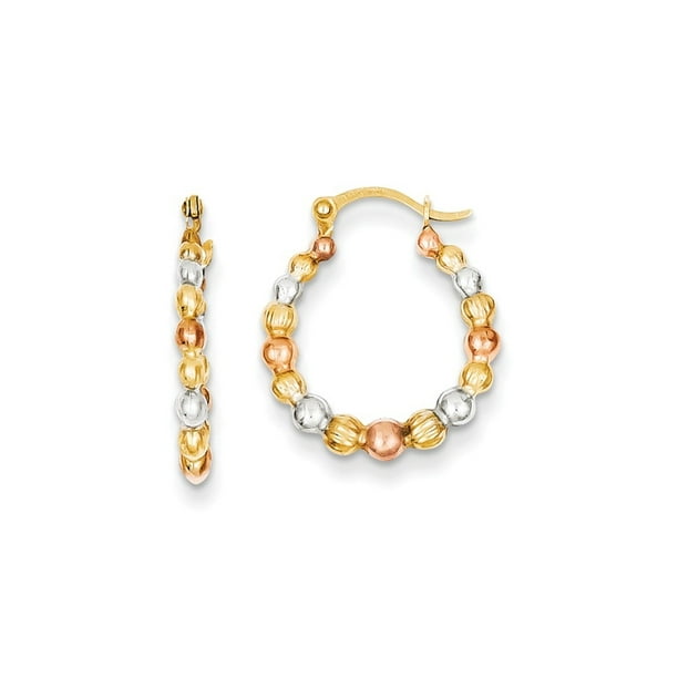 IceCarats 14k Yellow Gold Tri Color Beaded Hoop Earrings Ear Hoops